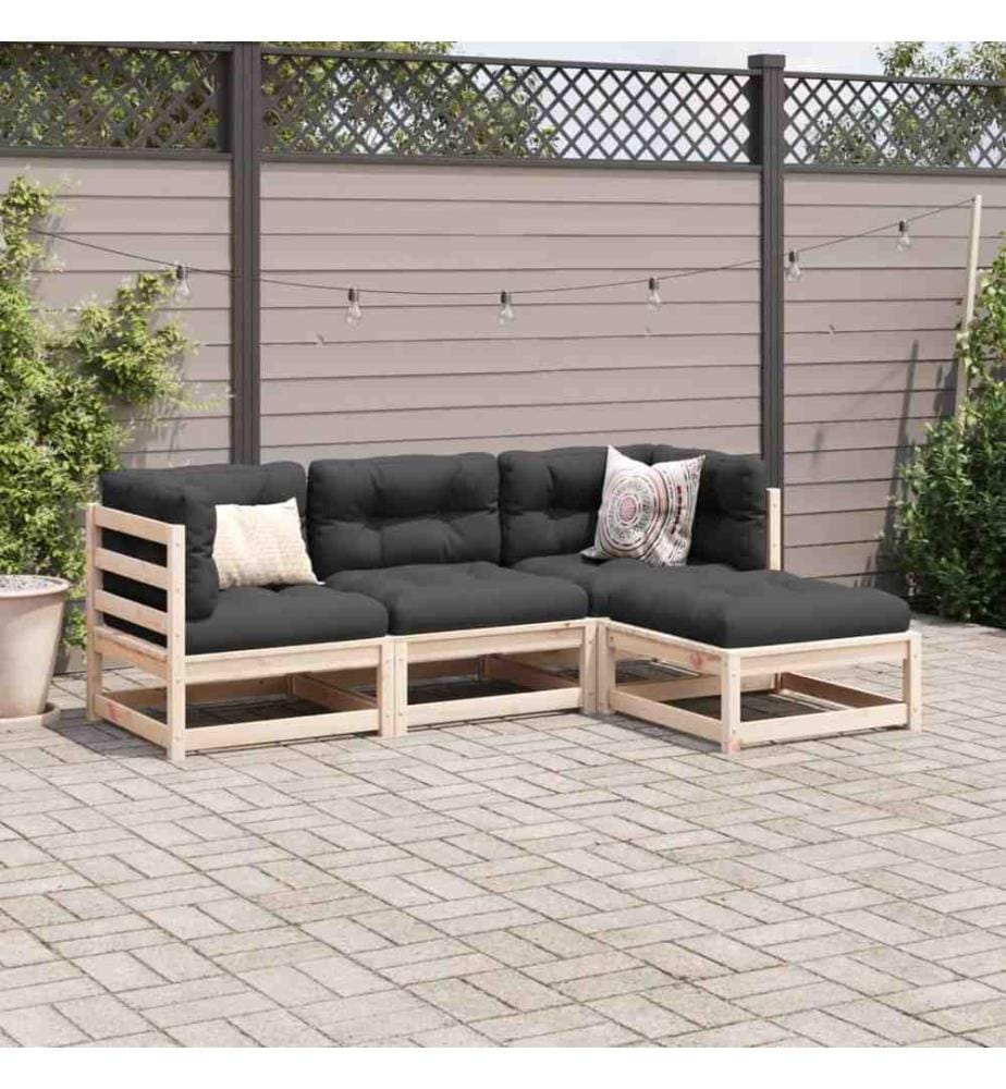 4-tlg. Garten-Sofagarnitur mit Kissen Massivholz Kiefer