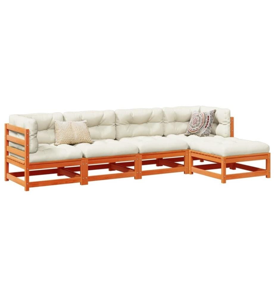 5-tlg. Garten-Sofagarnitur Wachsbraun Massivholz Kiefer