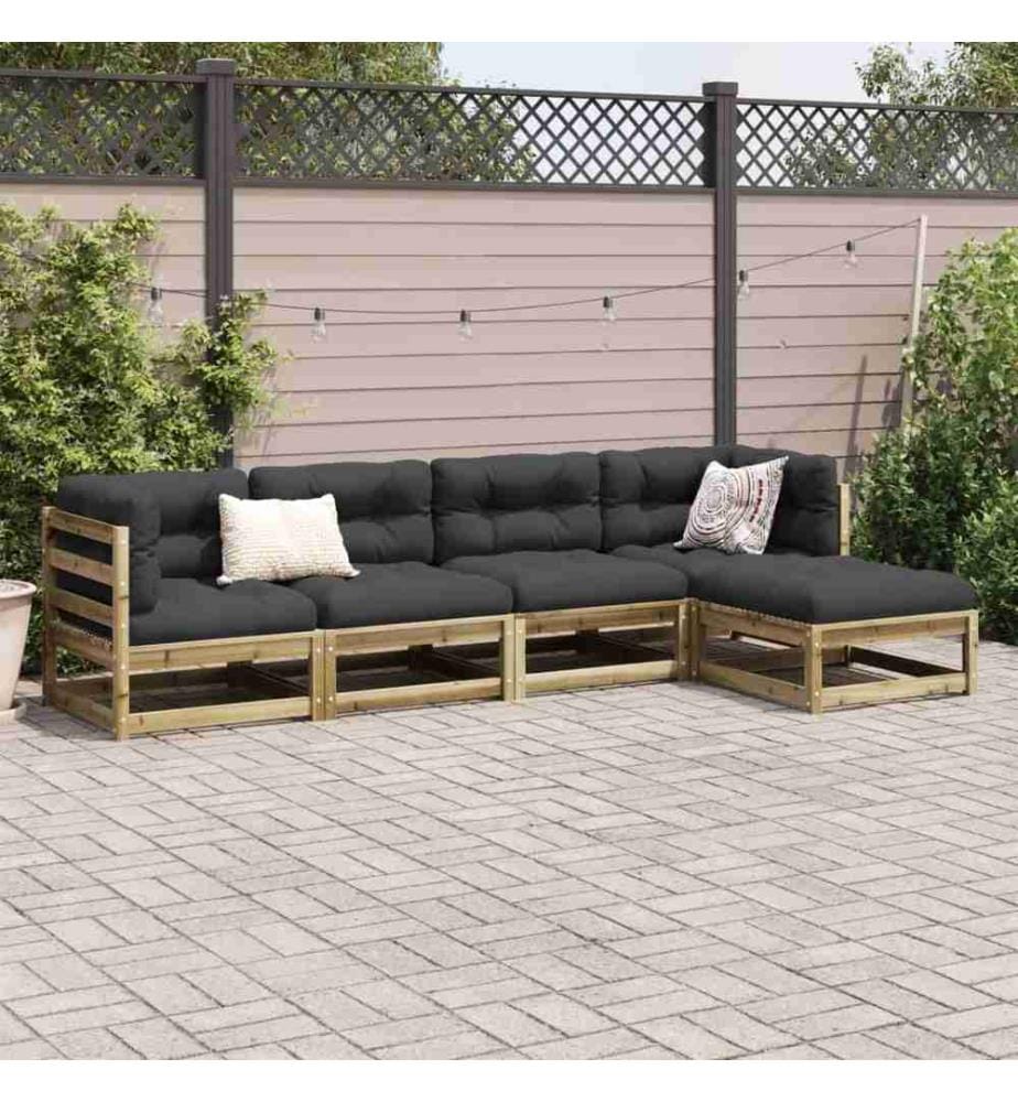 5-tlg. Garten-Sofagarnitur mit Kissen Kiefernholz Imprägniert