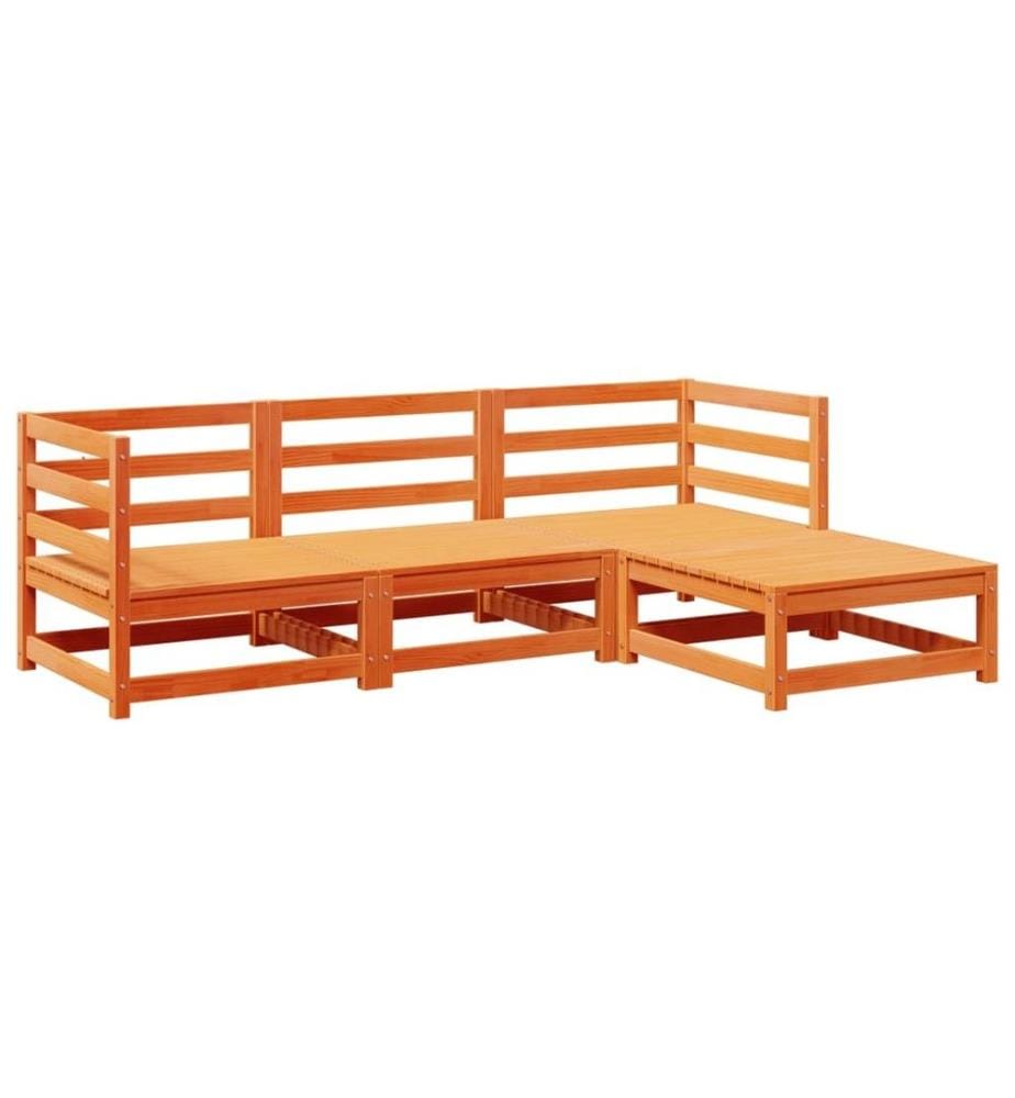 4-tlg. Garten-Sofagarnitur Wachsbraun Massivholz Kiefer