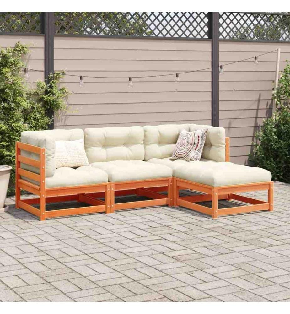 4-tlg. Garten-Sofagarnitur Wachsbraun Massivholz Kiefer