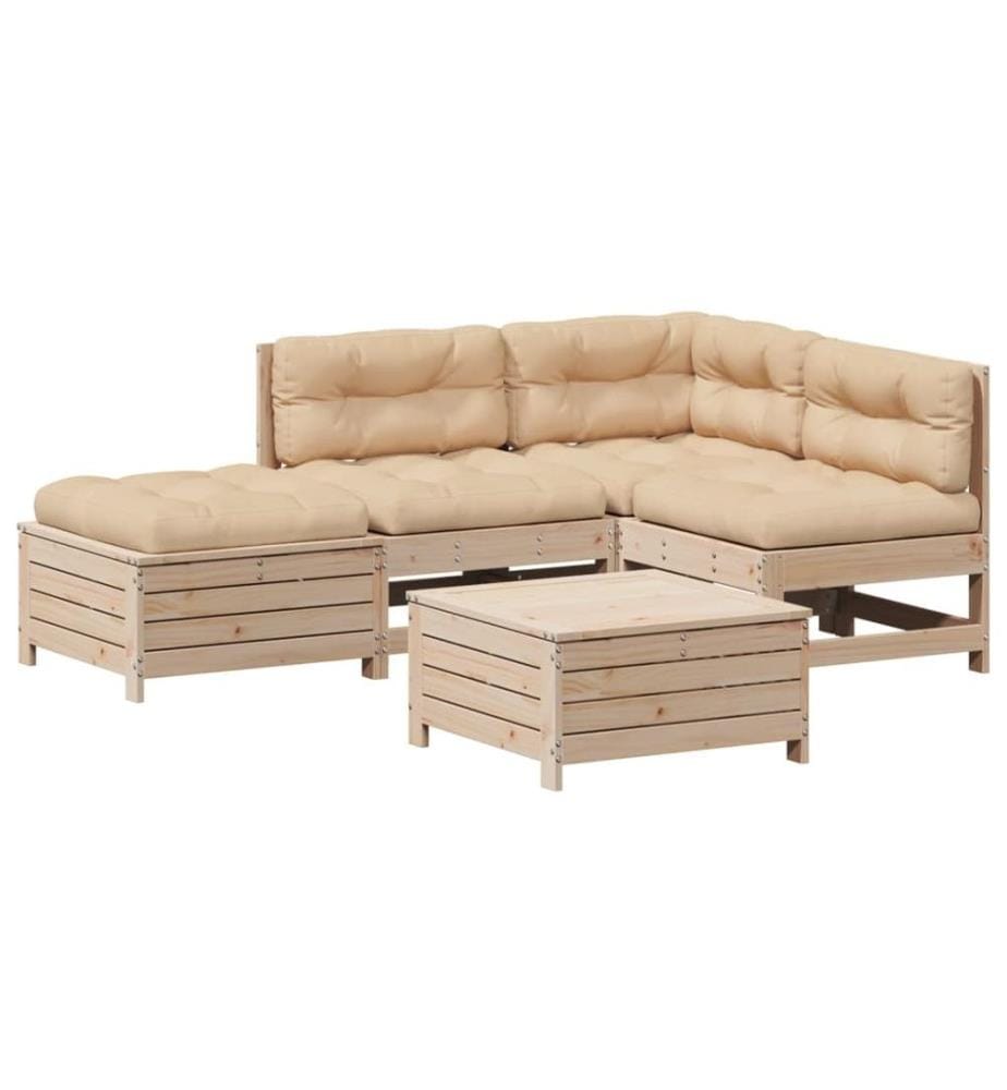5-tlg. Garten-Lounge-Set mit Kissen Massivholz Kiefer