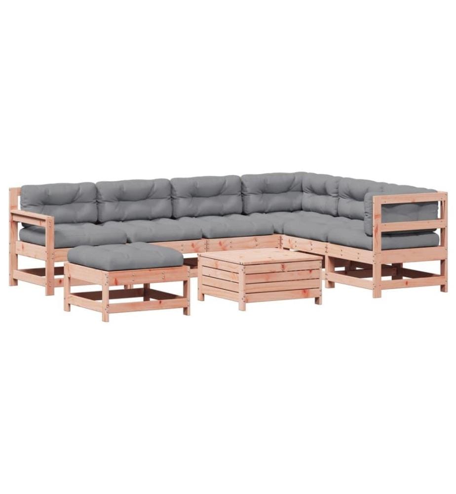 Salon de jardin 8 pcs avec coussins bois massif douglas