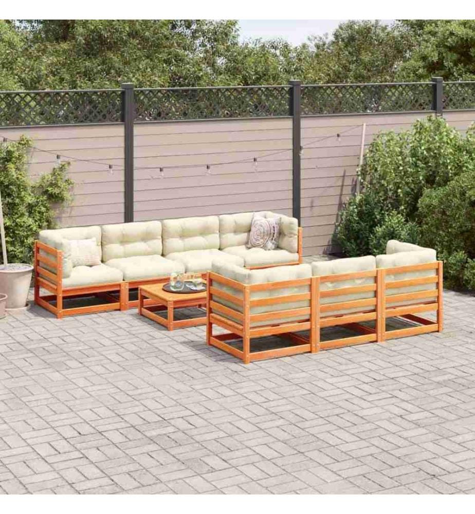8-tlg. Garten-Sofagarnitur Wachsbraun Massivholz Kiefer