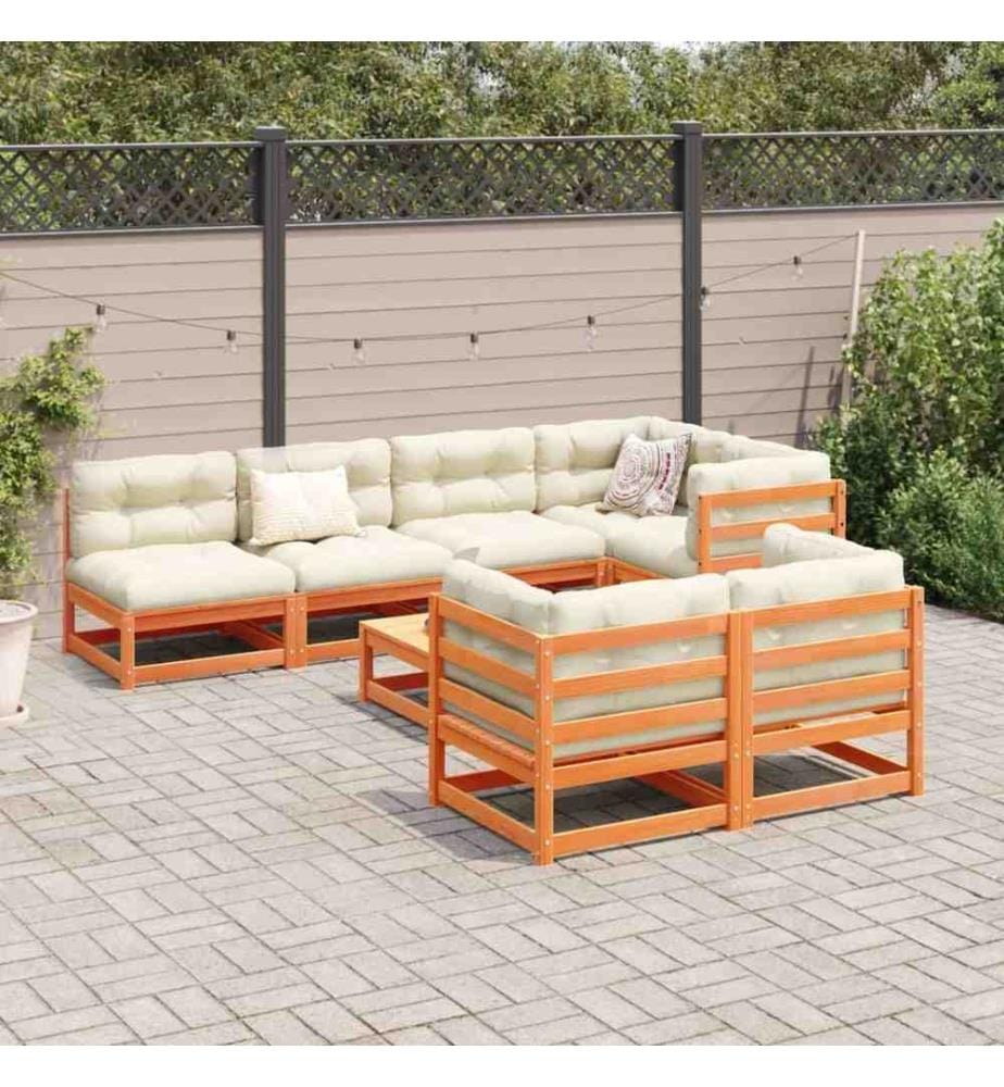 8-tlg. Garten-Sofagarnitur Wachsbraun Massivholz Kiefer