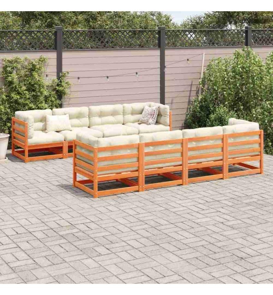 9-tlg. Garten-Sofagarnitur Wachsbraun Massivholz Kiefer
