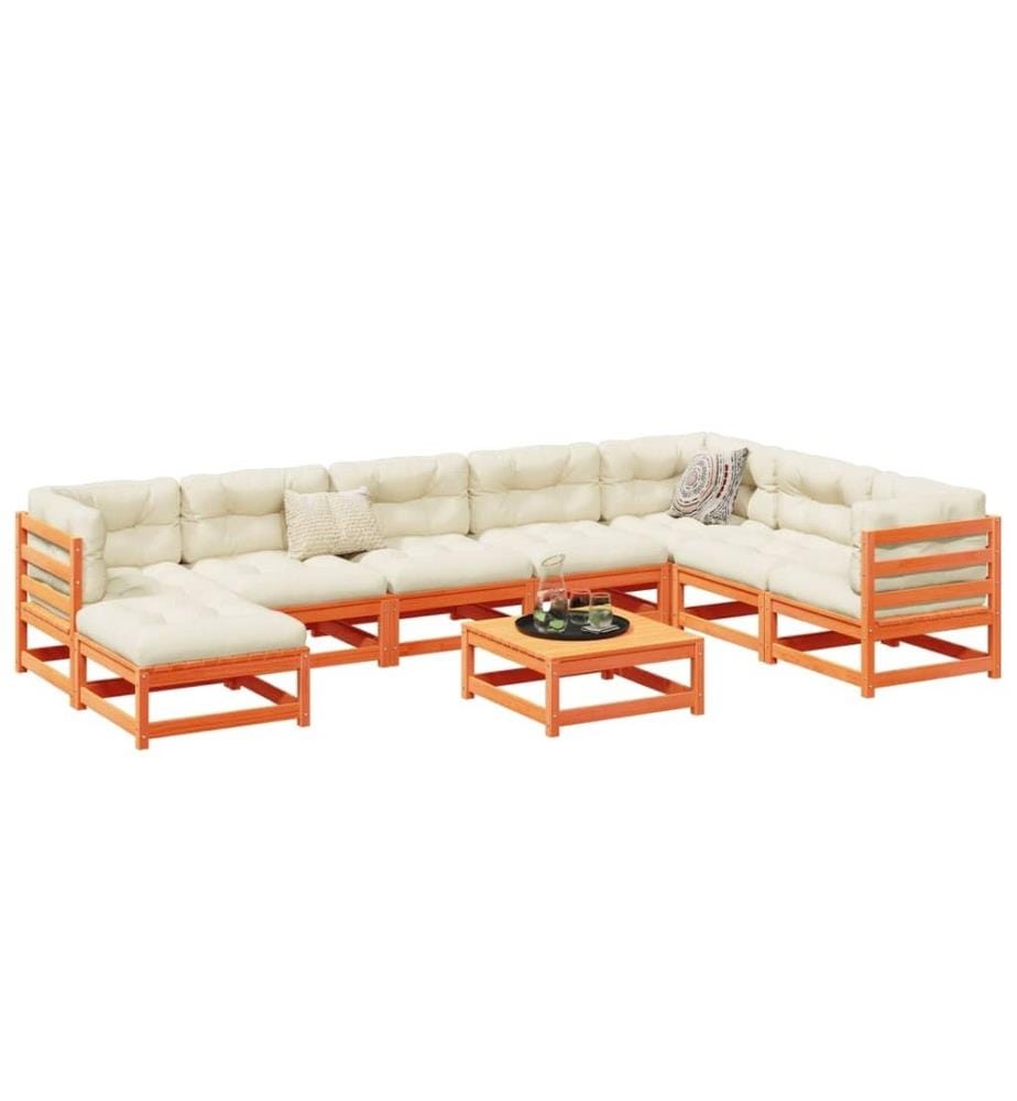 9-tlg. Garten-Sofagarnitur Wachsbraun Massivholz Kiefer