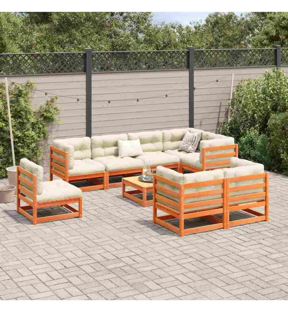 9-tlg. Garten-Sofagarnitur Wachsbraun Massivholz Kiefer