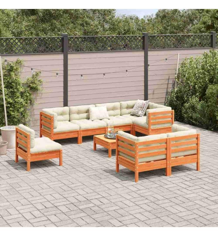 9-tlg. Garten-Sofagarnitur mit Kissen Wachsbraun Kiefernholz