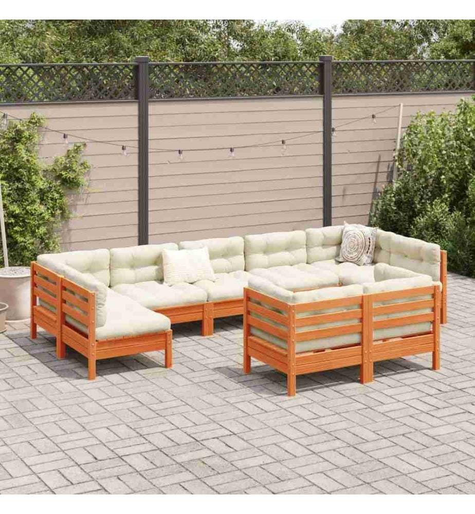 9-tlg. Garten-Sofagarnitur mit Kissen Wachsbraun Kiefernholz