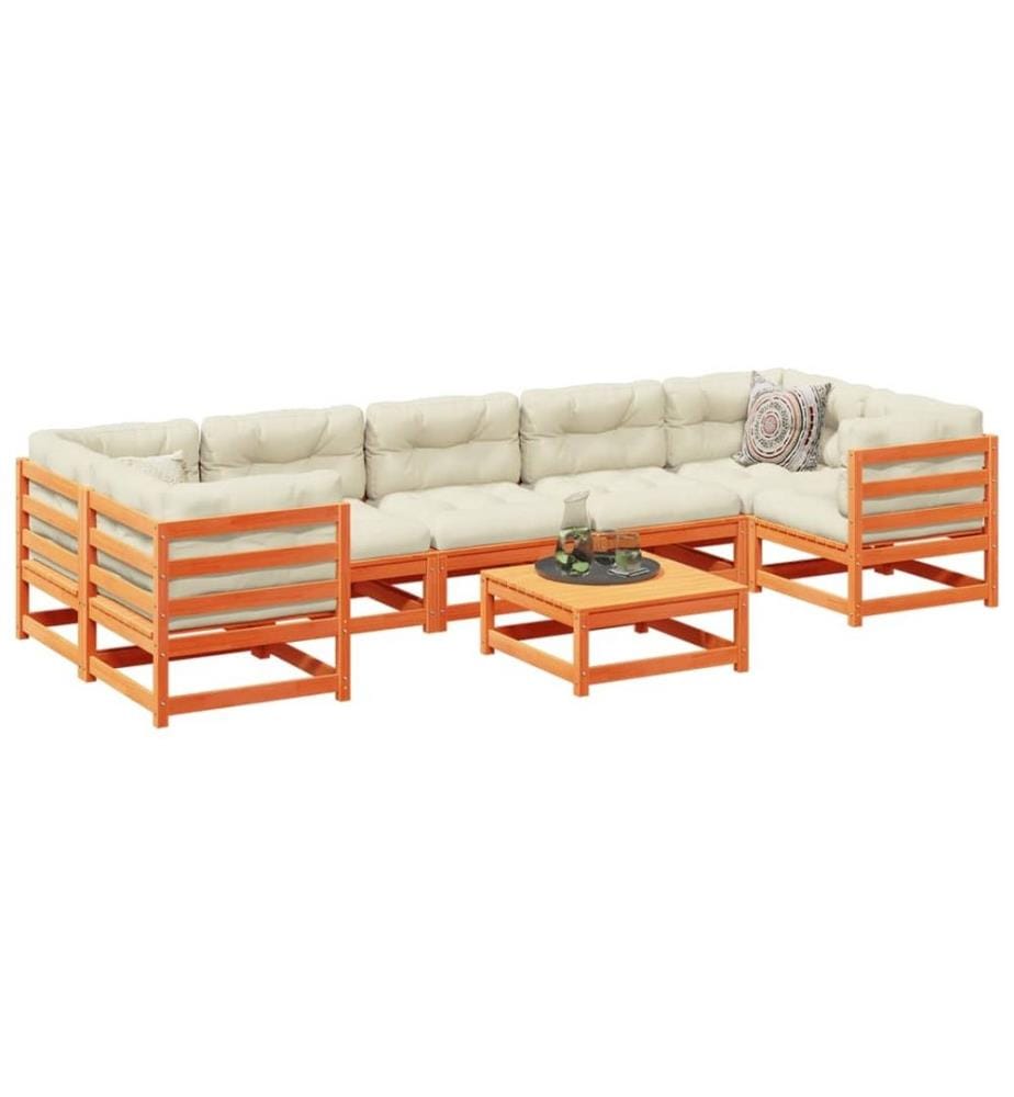 8-tlg. Garten-Sofagarnitur Wachsbraun Massivholz Kiefer