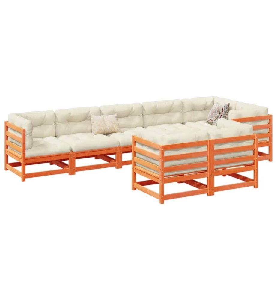 8-tlg. Garten-Sofagarnitur Wachsbraun Massivholz Kiefer