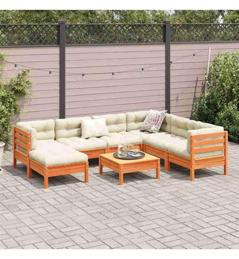 8-tlg. Garten-Sofagarnitur mit Kissen Wachsbraun Kiefernholz