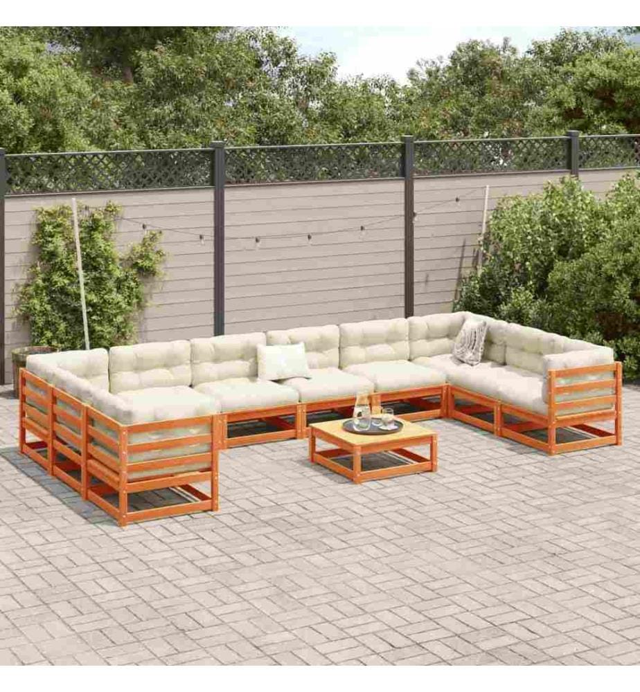 11-tlg. Garten-Sofagarnitur Wachsbraun Massivholz Kiefer