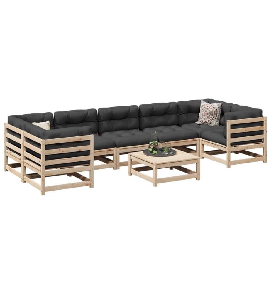 8-tlg. Garten-Sofagarnitur mit Kissen Massivholz Kiefer