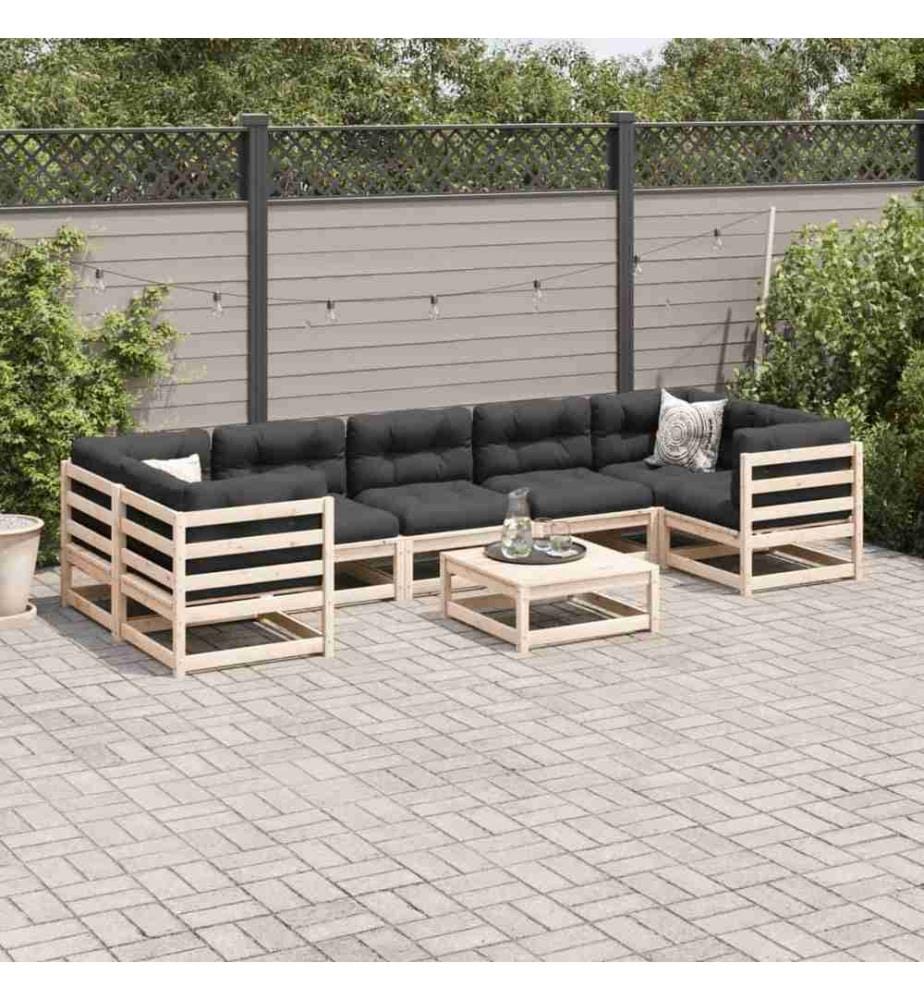 8-tlg. Garten-Sofagarnitur mit Kissen Massivholz Kiefer