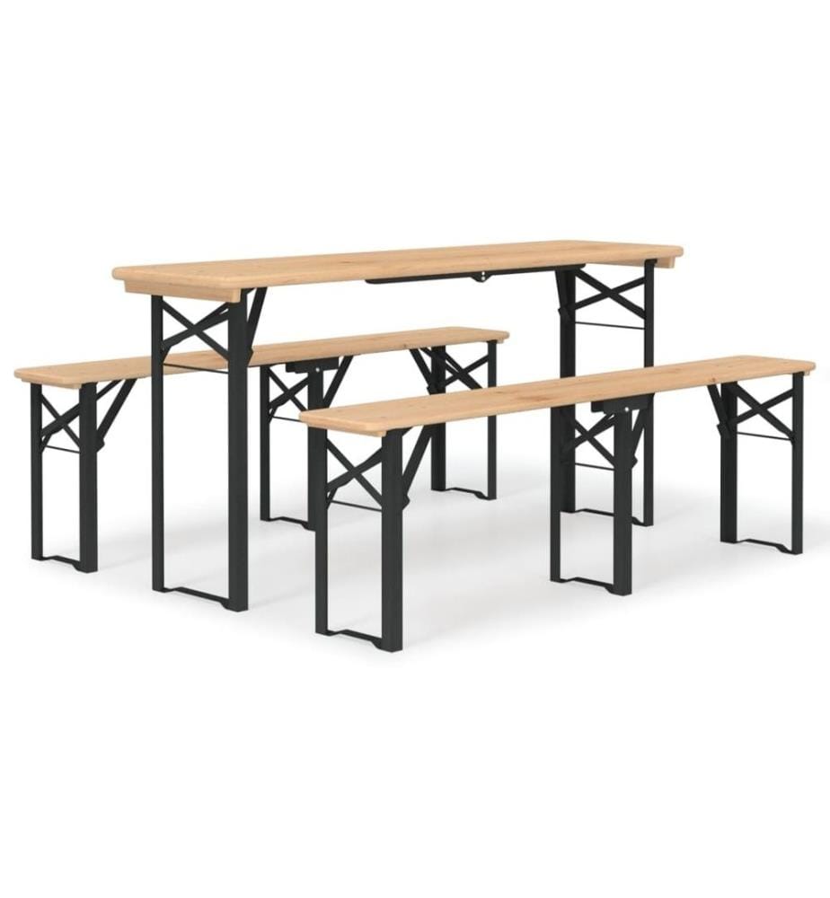 Ensemble de tables à bière pliantes 3 pcs bois massif de sapin