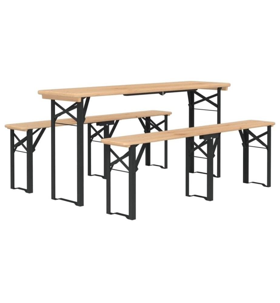 Ensemble de tables à bière pliantes 3 pcs bois massif de sapin