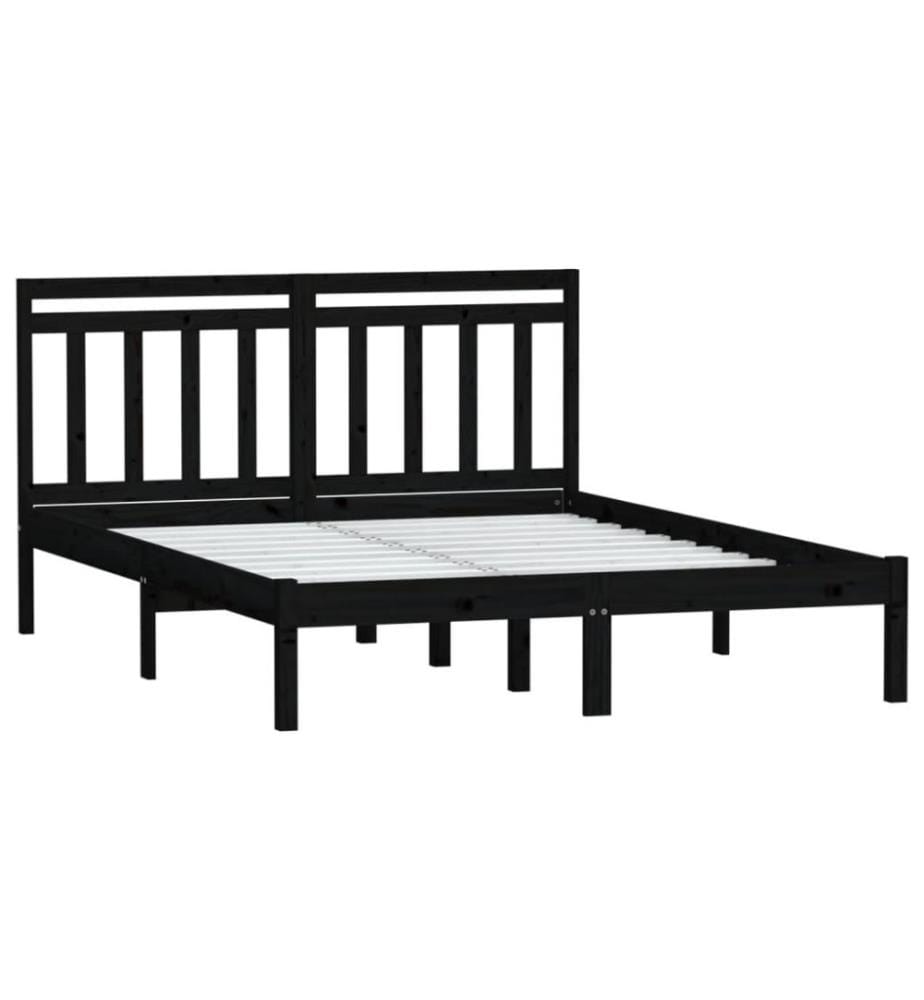 Cadre de lit Noir Bois de pin massif 140x190 cm