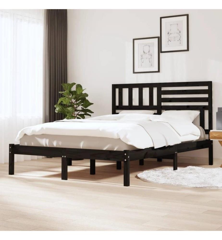 Cadre de lit Noir Bois de pin massif 140x190 cm