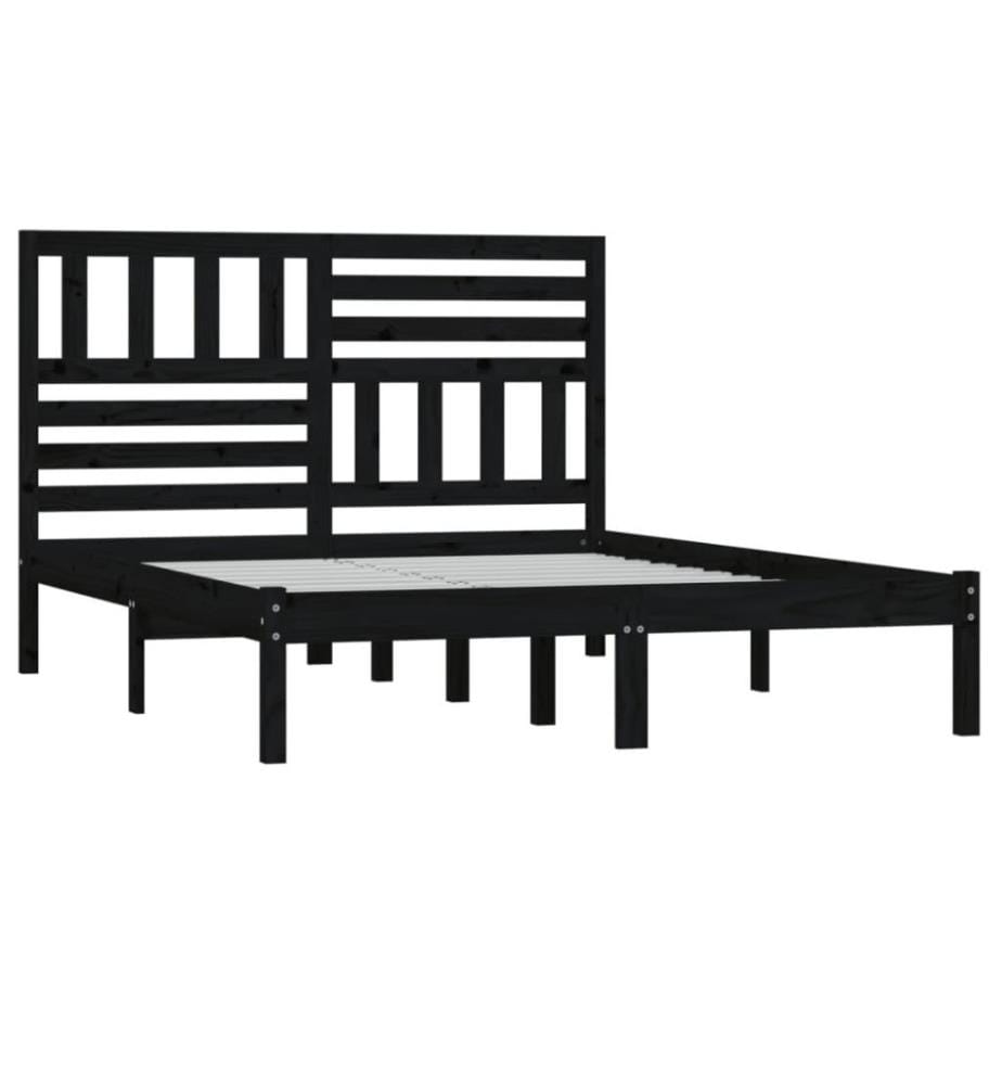 Cadre de lit Noir Bois de pin massif 140x190 cm