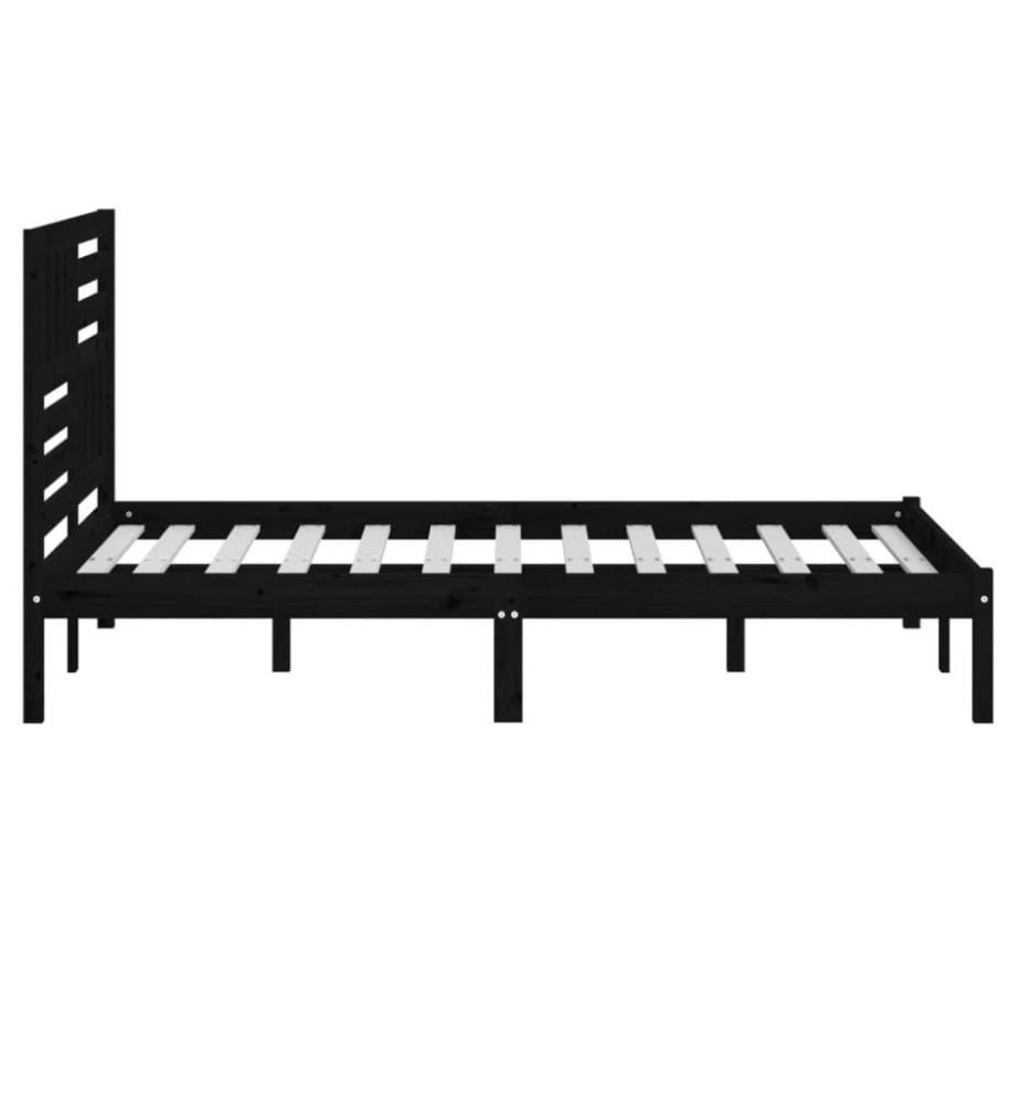 Cadre de lit Noir Bois de pin massif 140x190 cm