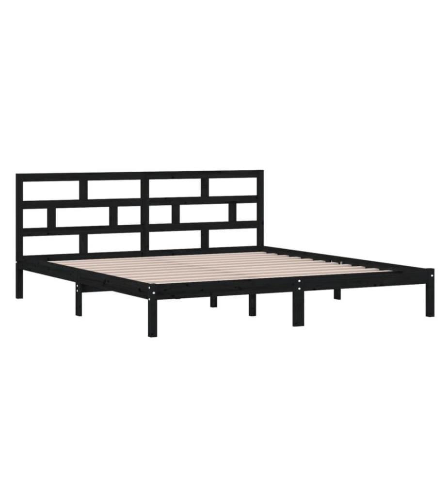 Cadre de lit Noir Bois de pin massif 140x190 cm