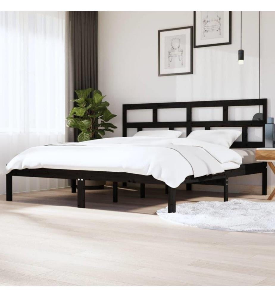 Cadre de lit Noir Bois de pin massif 200x200 cm