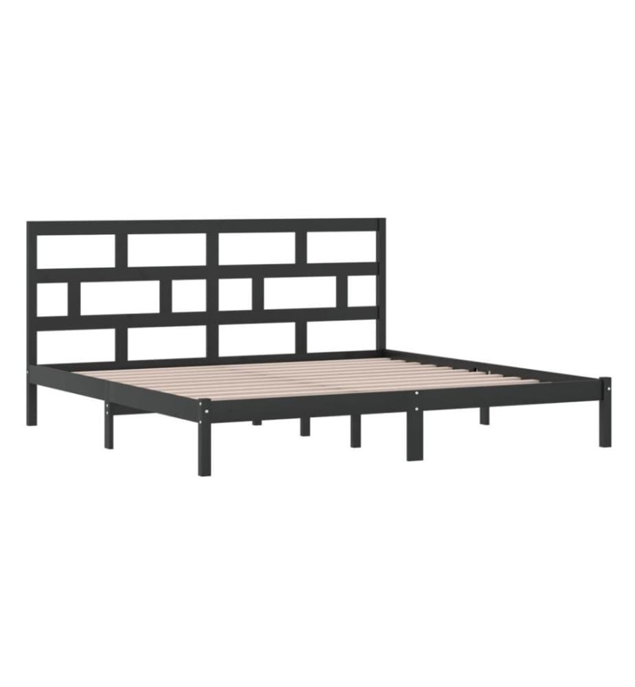 Cadre de lit Noir Bois de pin massif 200x200 cm