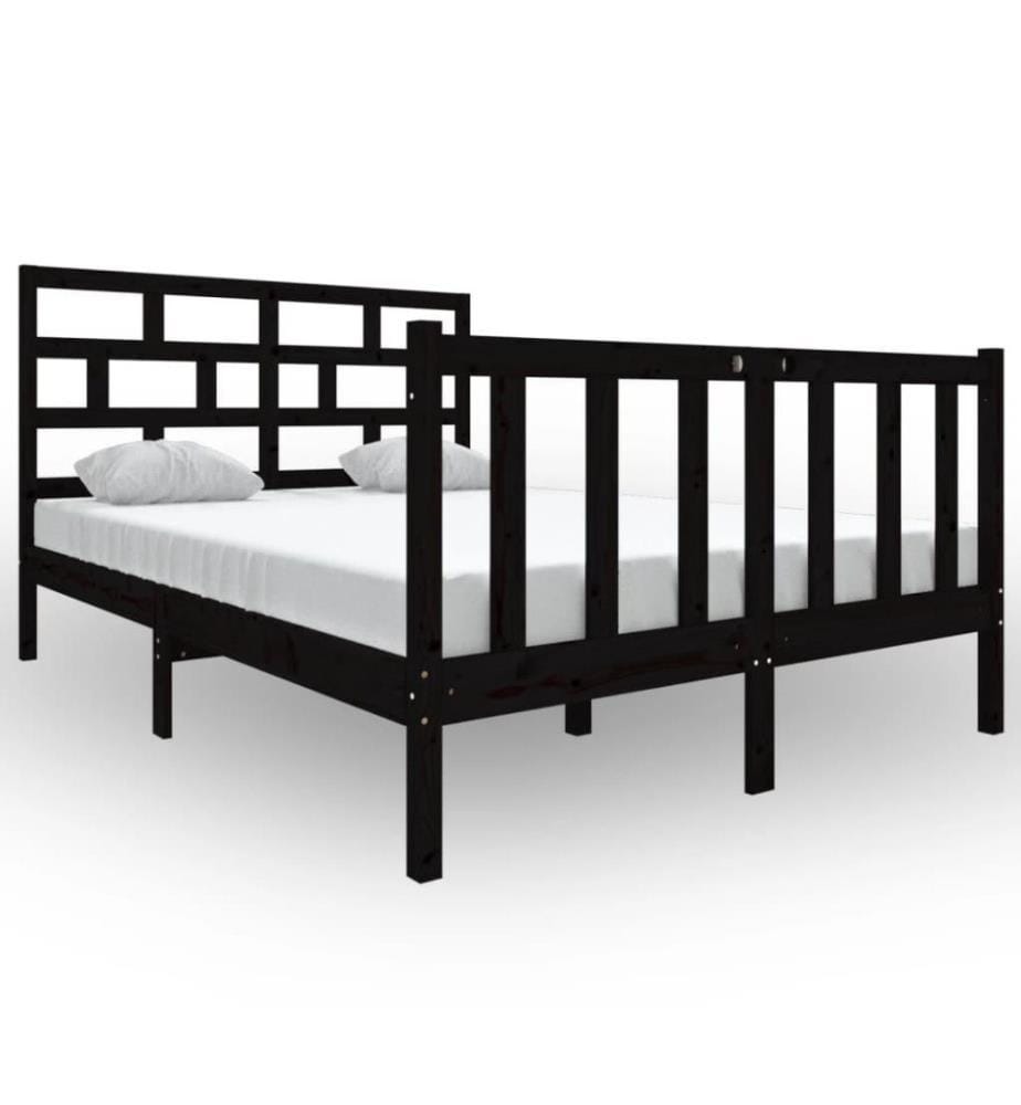 Cadre de lit Noir Bois de pin massif 140x190 cm