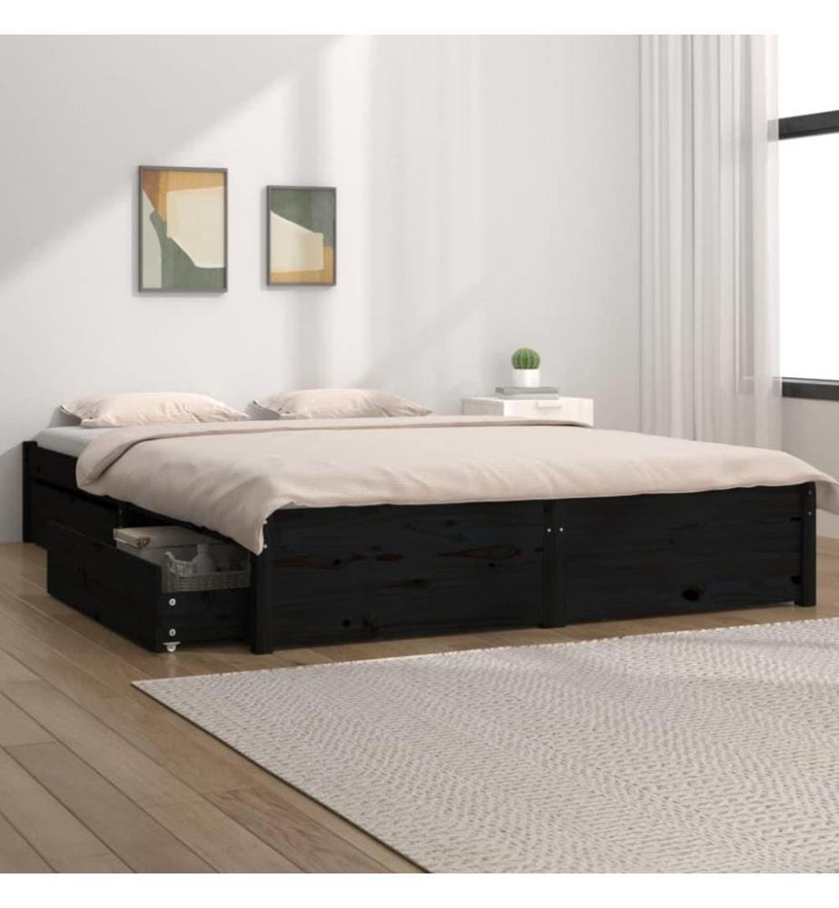 Bett mit Schubladen Schwarz 140x190 cm
