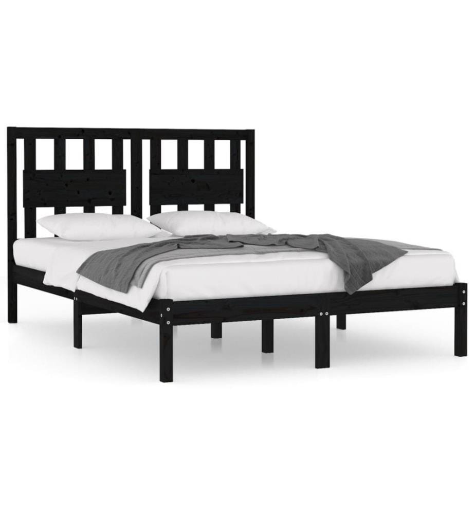 Cadre de lit Noir Bois de pin massif 140x190 cm