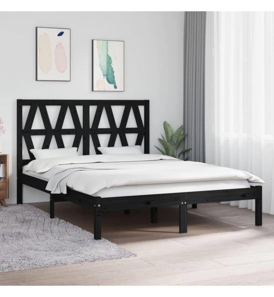 Cadre de lit Noir Bois de pin massif 140x190 cm