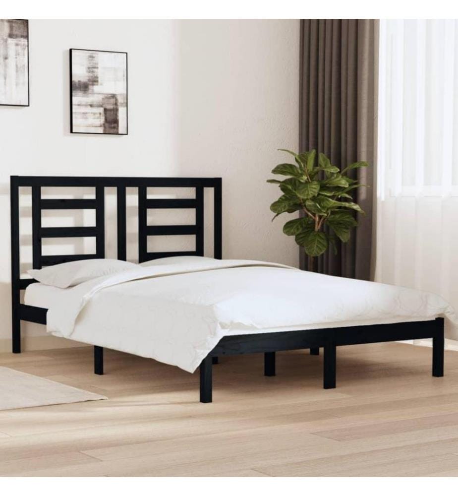 Cadre de lit Noir Bois de pin massif 140x190 cm