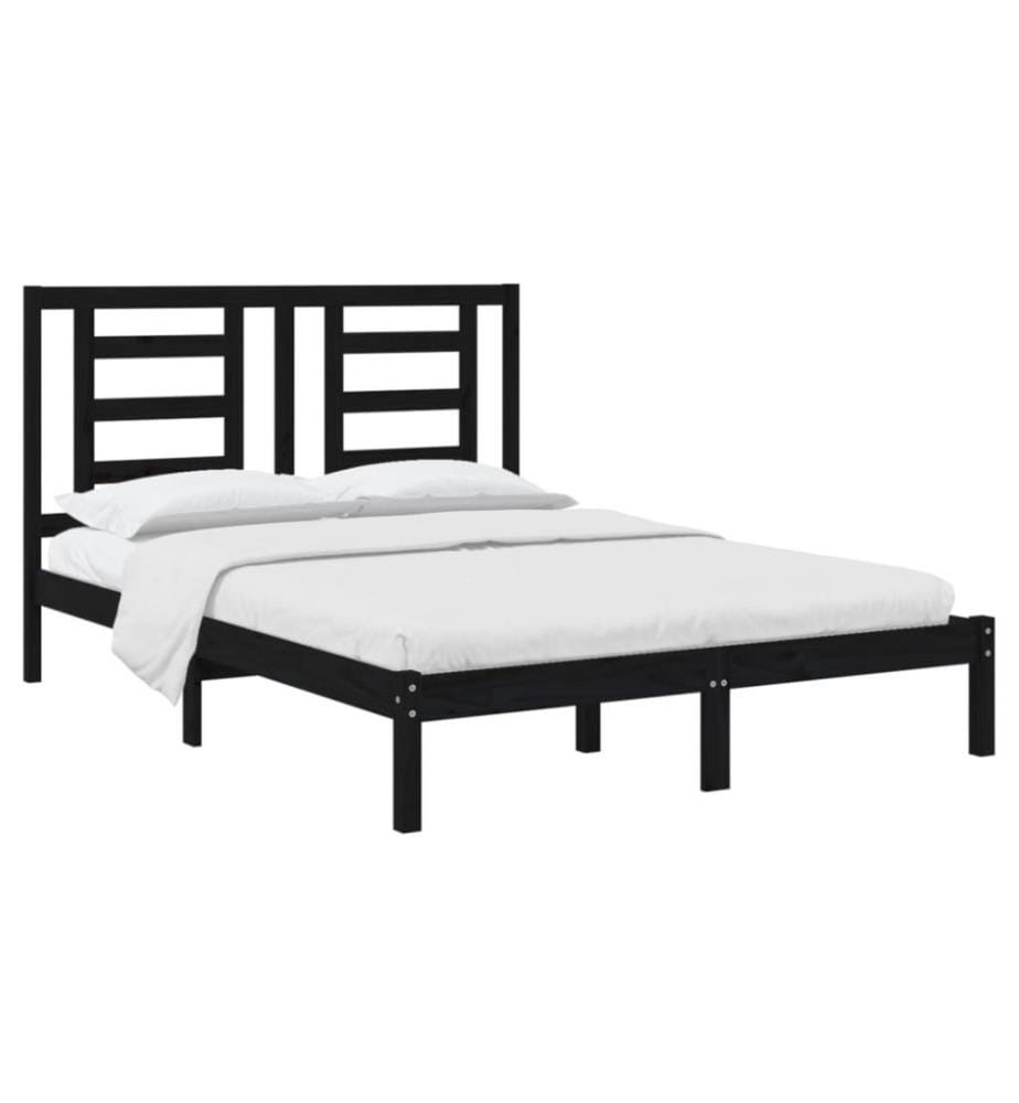 Cadre de lit Noir Bois de pin massif 140x190 cm