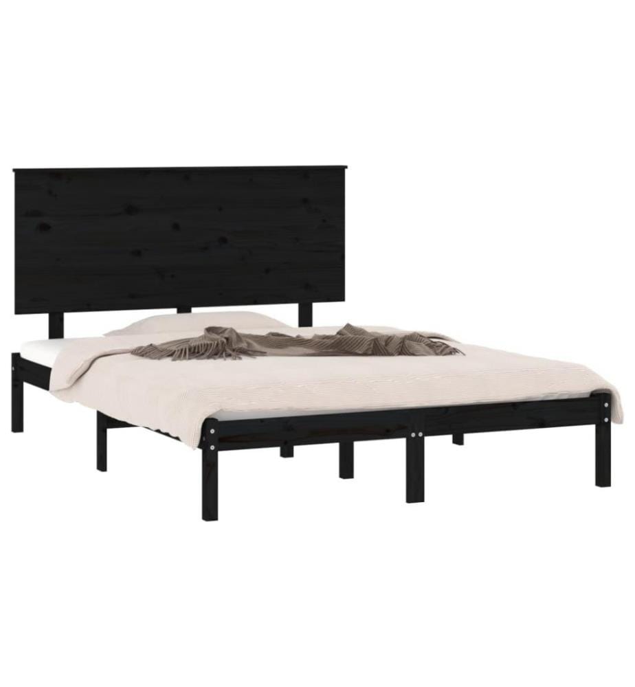 Massivholzbett Schwarz 135x190 cm 4FT6 Double