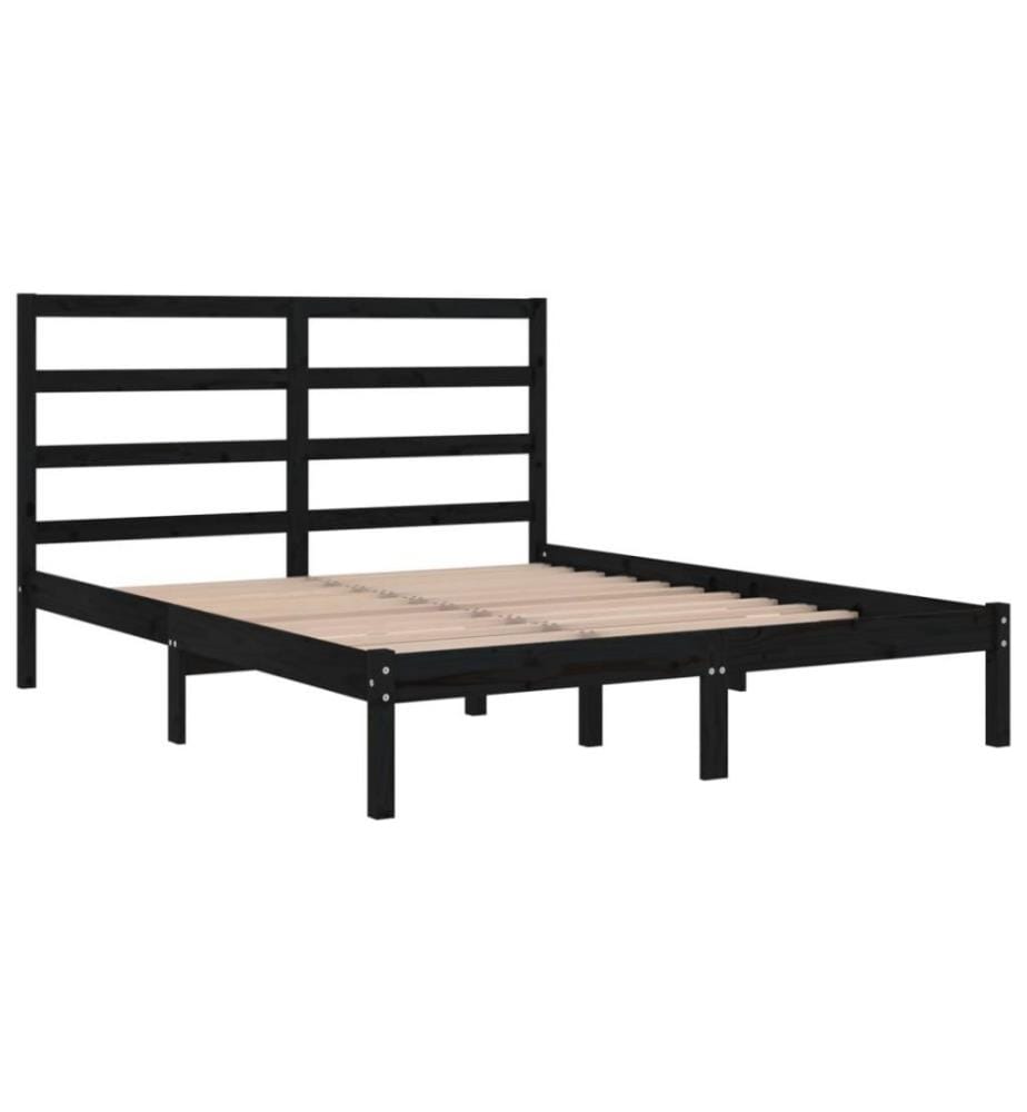 Cadre de lit Noir Bois de pin massif 140x190 cm