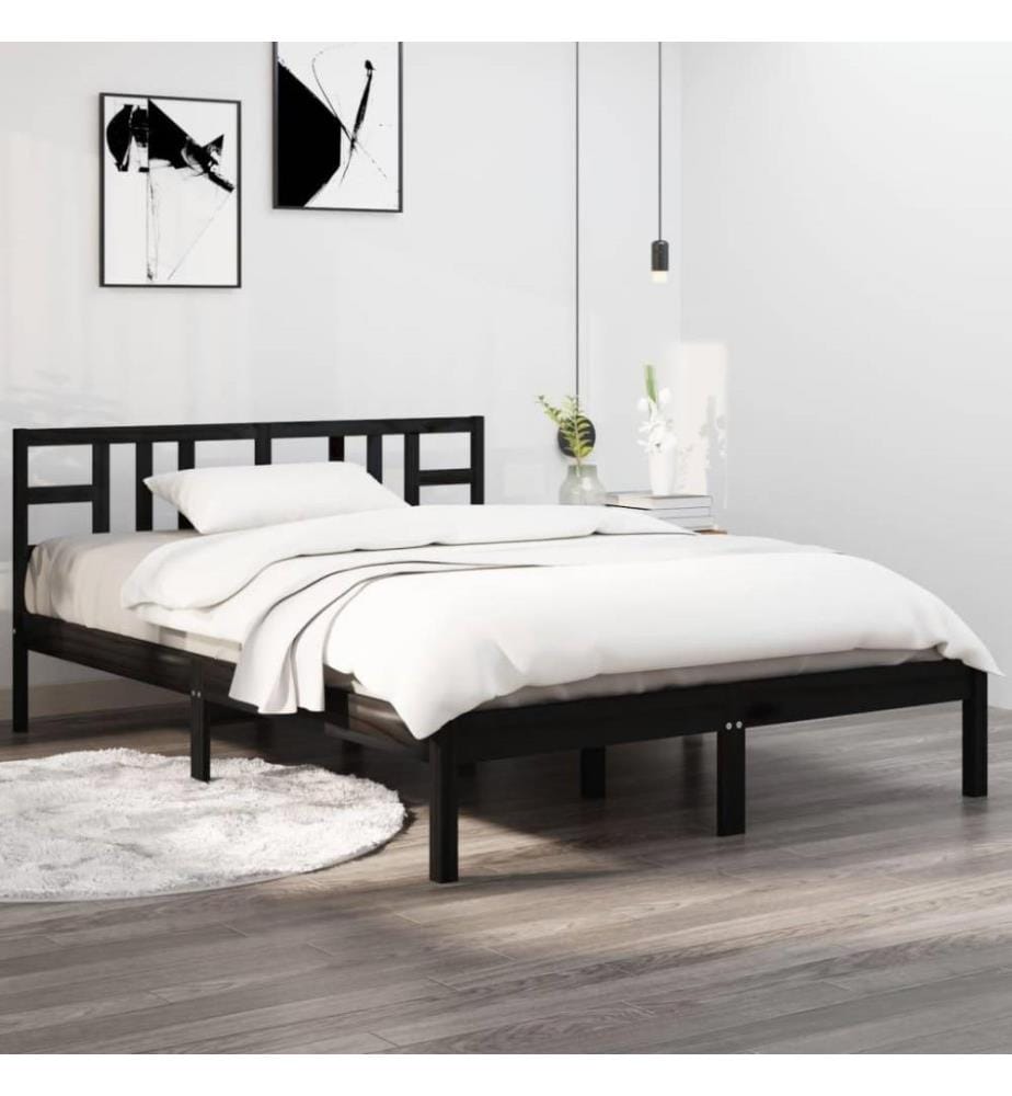 Massivholzbett Schwarz 135x190 cm 4FT6 Double