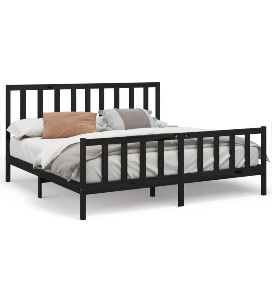 Cadre de lit Noir Bois de pin massif 180x200 cm Super King