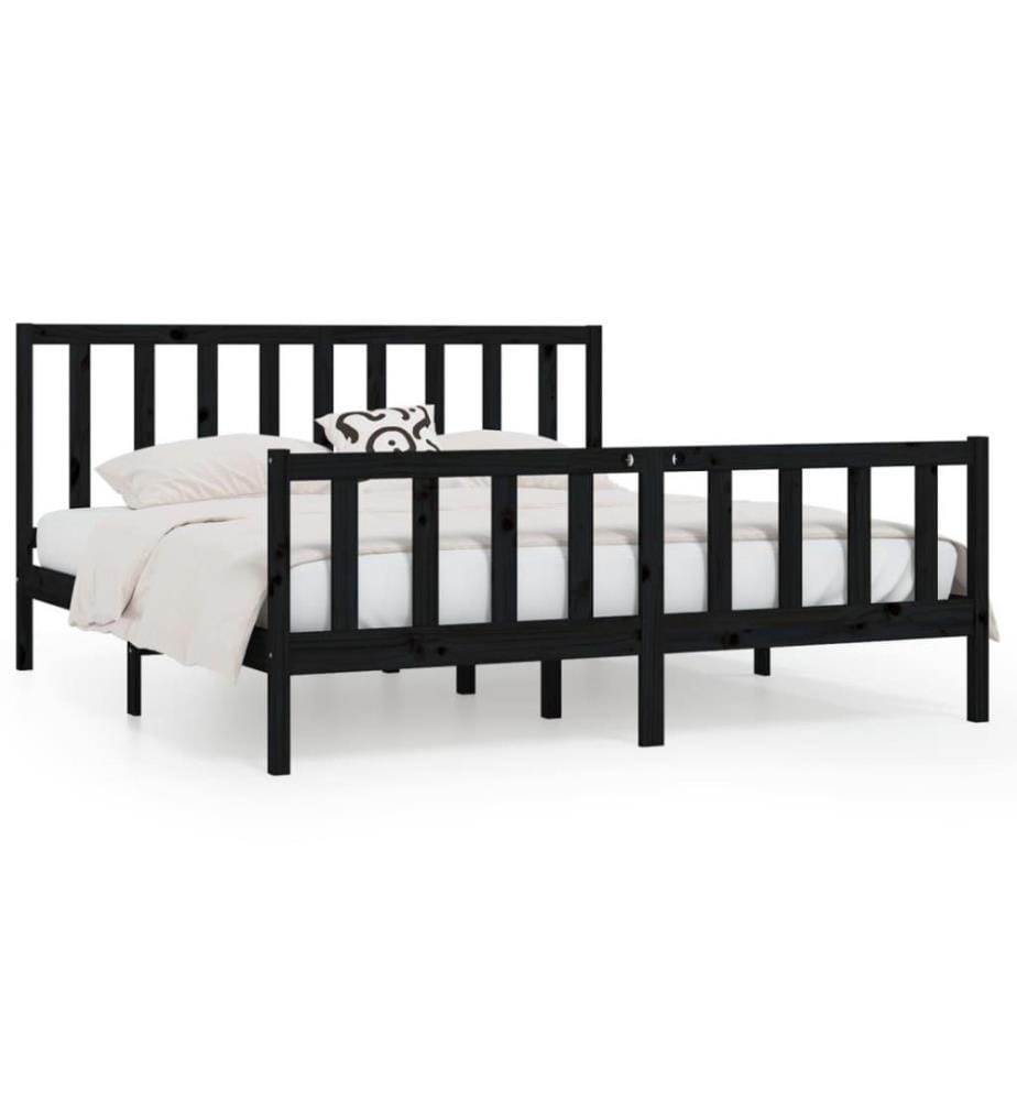 Cadre de lit Noir Bois massif 180x200 cm Super King