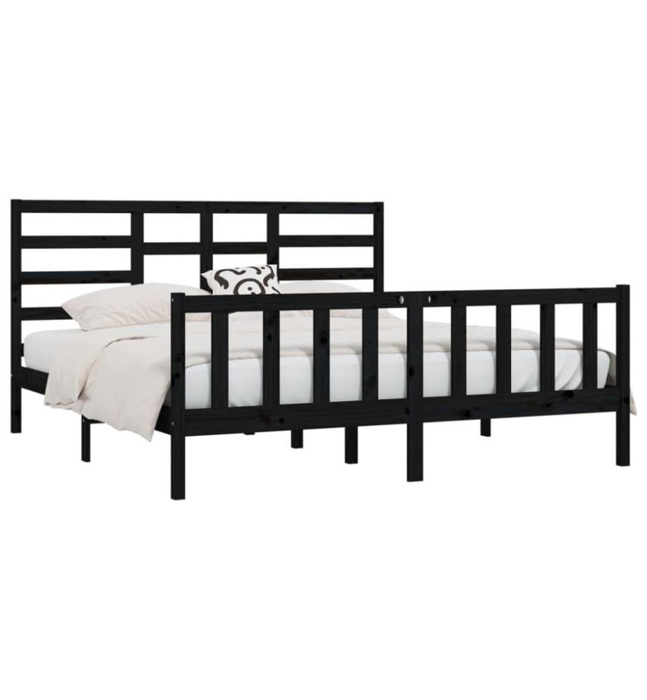Cadre de lit Noir Bois massif 180x200 cm Super King