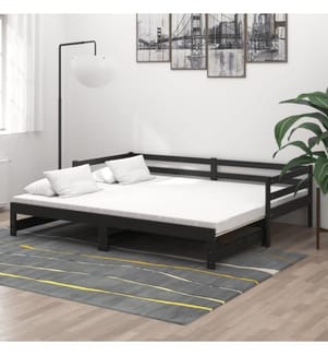 Tagesbett Ausziehbar Schwarz Kiefer Massivholz 2x(90x200) cm