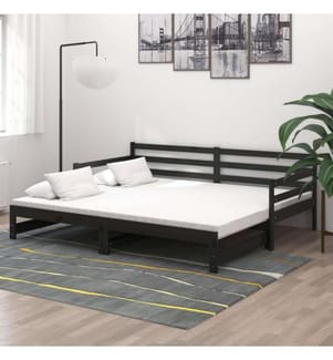 Tagesbett Ausziehbar Schwarz Massivholz Kiefer 2x(90x200) cm