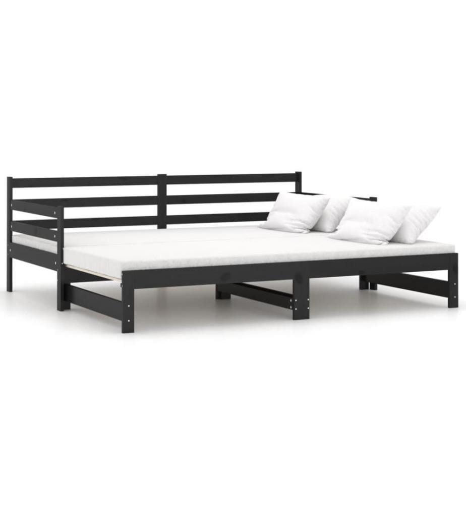 Lit coulissant Noir Bois de pin massif 2x(90x200) cm
