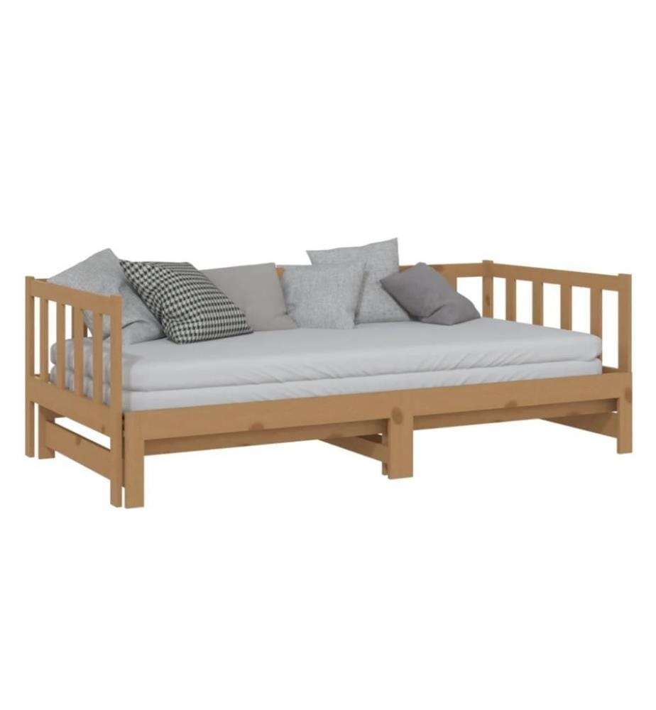 Lit coulissant Marron miel Bois de pin massif 2x(90x200) cm