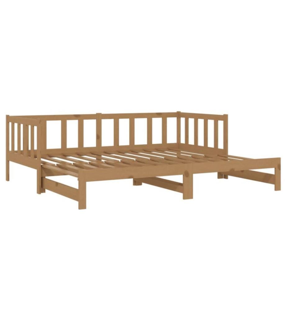 Lit coulissant Marron miel Bois de pin massif 2x(90x200) cm