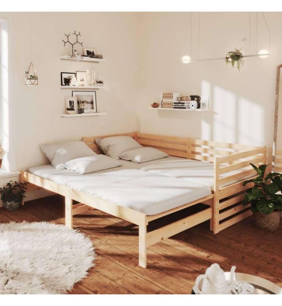 Lit coulissant Bois de pin massif 2x(90x200) cm