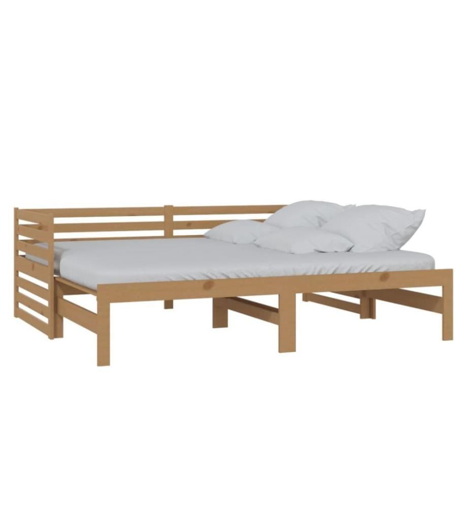 Lit coulissant Marron miel Bois de pin massif 2x(90x200) cm