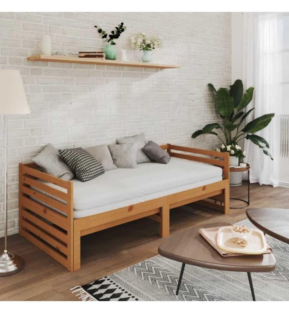 Lit coulissant Marron miel Bois de pin massif 2x(90x200) cm