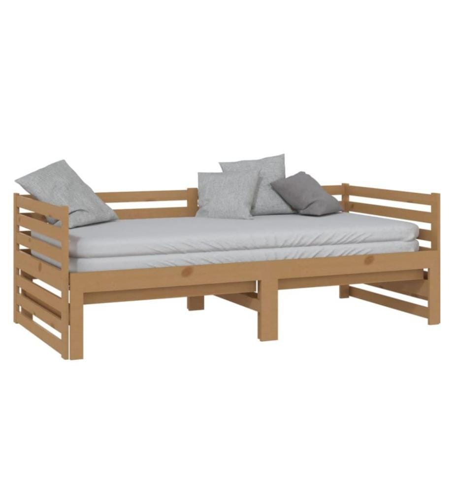 Lit coulissant Marron miel Bois de pin massif 2x(90x200) cm